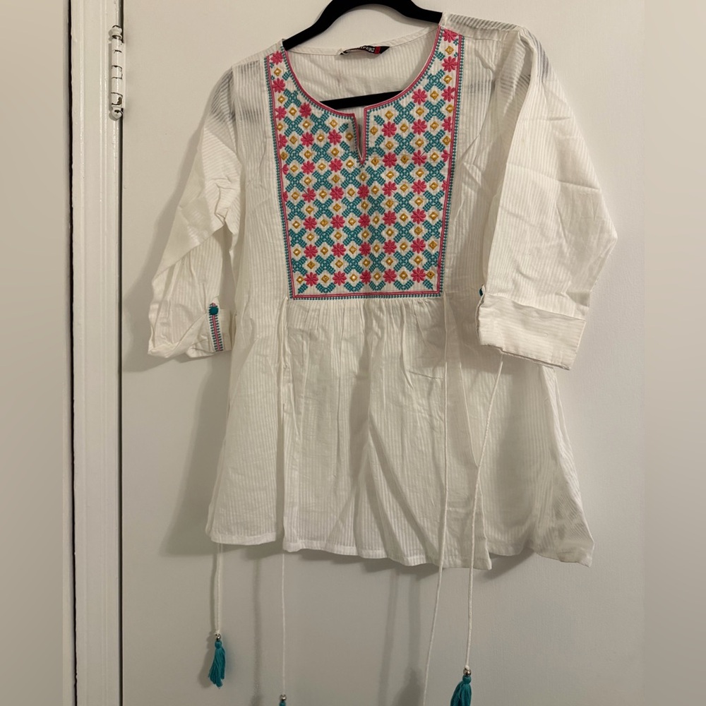 White Tunic with Colorful Embroidery